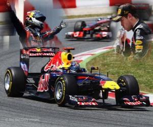 Puzzle Sebastian Vettel γιορτάζει τη νίκη του στο Grand Prix της Ισπανίας (2011)